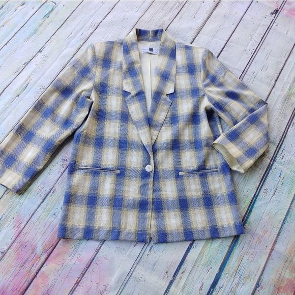 CHRISTY GIRL | BlueYellow Plaid Boyfriend Blazer - Picture 3 of 14